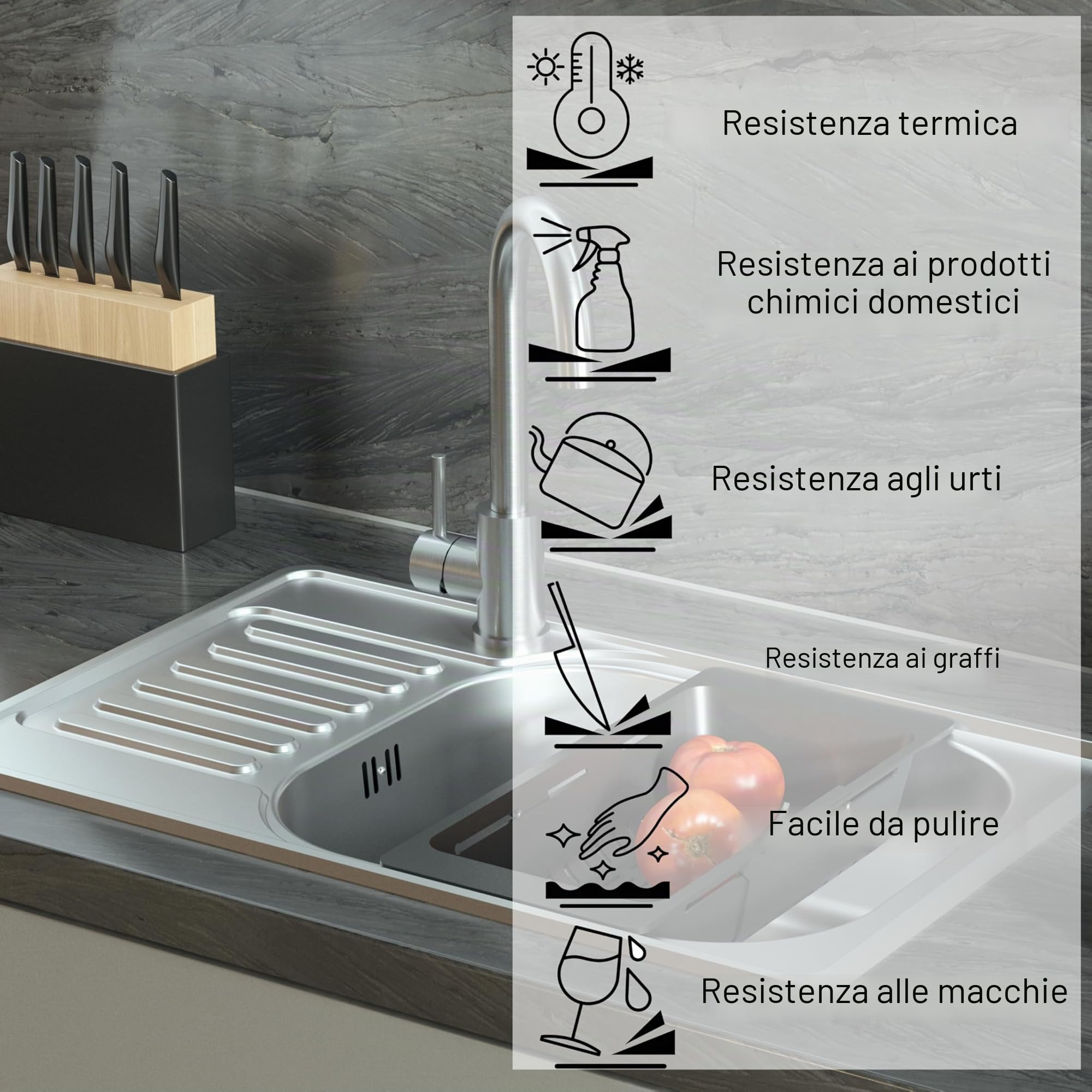 QUADRON Lavello a vasca singola in acciaio inox | Dimensioni 50 cm Colore: Flax | EDDIE Lavello da cucina | Scarico incluso | Il lavello in acciaio inox si inserisce in un mobile di almeno 50 cm