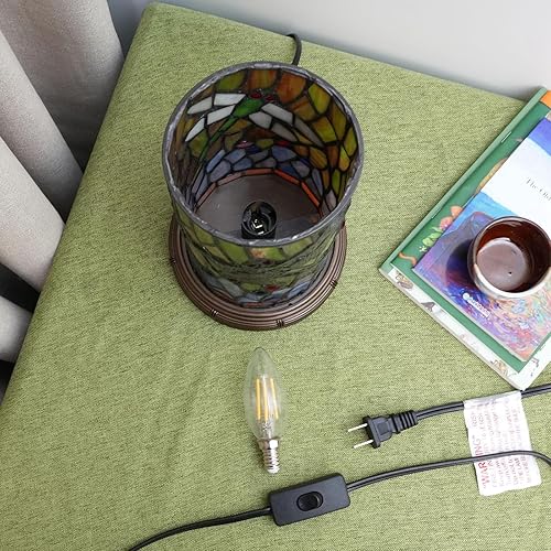 Miniatura 6 de Lámpara de mesa estilo Tiffany con libélula, vitral, habitación, dormitorio, mesita de noche, florero, decoración verde, pequeña, luz de noche, mini