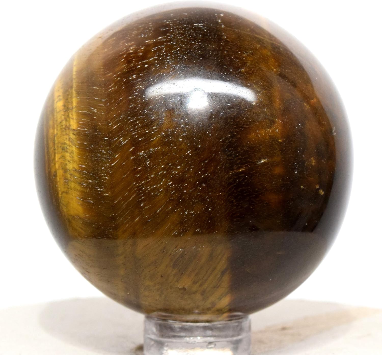 47mm Golden Yellow Tiger Eye Sphere Natural Chatoyant Crystal Ball Hawk's Eye Polished Mineral Decor Stone - Africa + Stand
