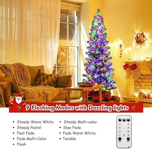 Miniatura 143 de Goplus Árbol de Navidad negro sin luz de 7.5 pies, árbol de Halloween artificial con 1258 puntas de rama, soporte de metal, árbol completo