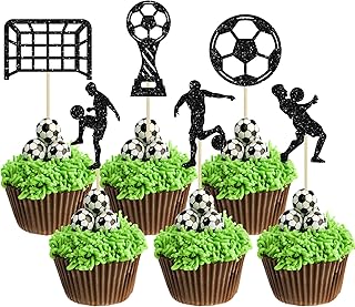 24Pcs Soccer Cupcake Toppers Glitter Soccer Ball Cupcake Picks Sport Cake Decorations Football Theme Birthday Party Baby S...