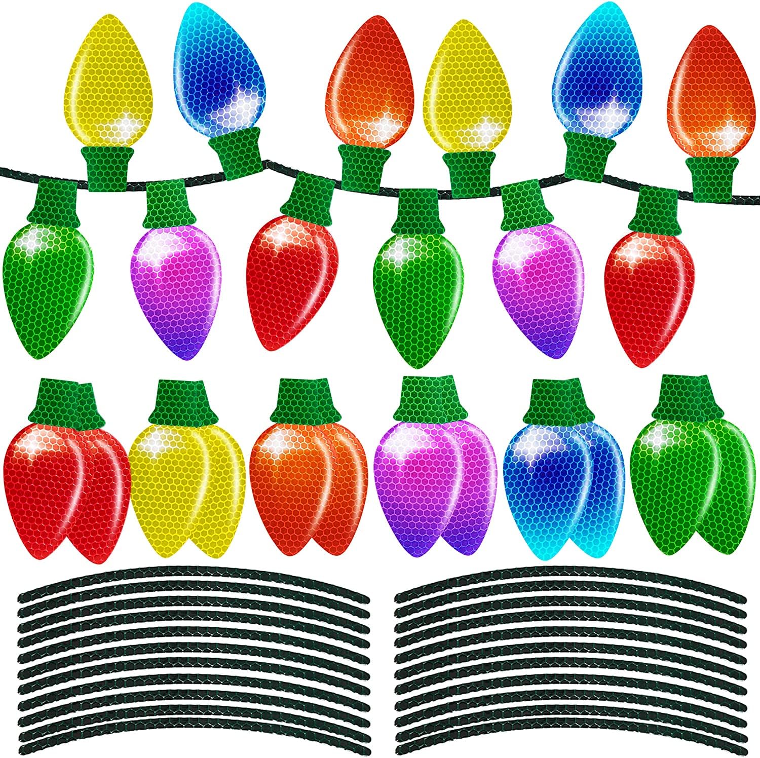 72PCS Christmas Car Refrigerator Decorations - 24 Reflective Bulb Light Shaped Magnets 48 Magnetic Wires Ornaments Set Xmas Holiday Cute Decor(Big Size)