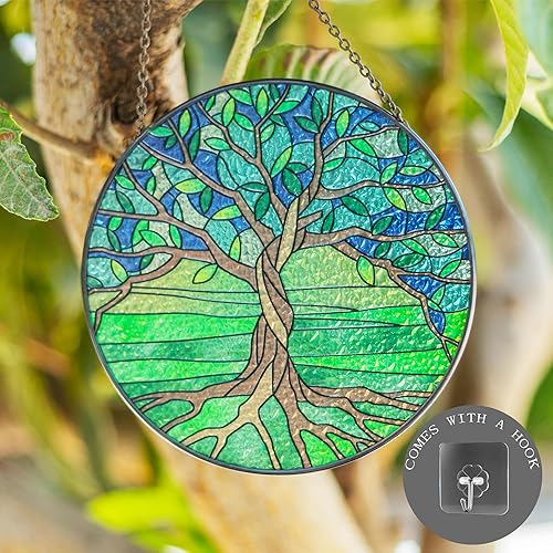 Miniatura 6 de Árbol de la vida - Paneles colgantes para ventana de vitrales, plantas de interior, atrapasoles, decoración de pared, ornamento para dormitorio,