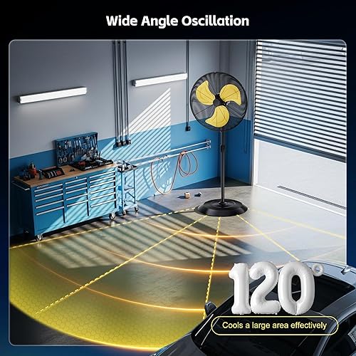 Miniatura 5 de Uthfy Ventilador de pedestal de 24 pulgadas 8000 CFM oscilante, ventilador de pie de alta velocidad con 3 velocidades, altura ajustable,
