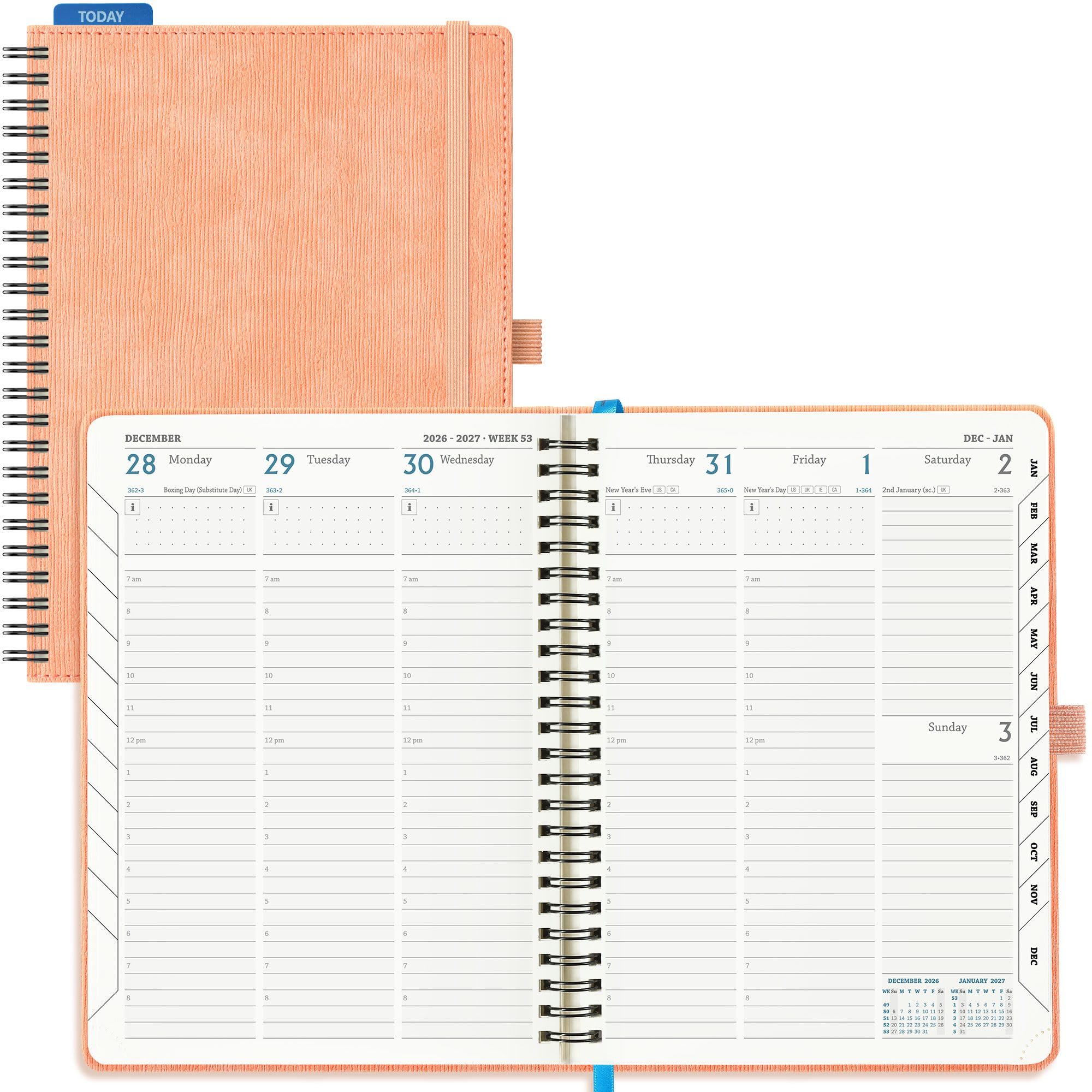 IN-LUXPRO Academic Diary 2026-2027 Week to View A5 Medium (21.9x16.2 cm) Spiral 18 Months (Jul'26 - Dec'27) Mid Year Diary 26/27 Vertical Weekly Planner with Timeslots& Month Tabs, PU Leather Pink
