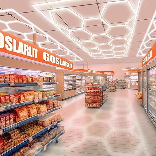 Miniatura 8 de Luz LED de garaje para detalles de automóvil, 15 sistemas de rejilla hexagonal, luces LED de tienda para garaje/taller con borde blanco, IP54 2 años