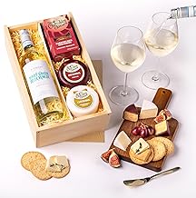 Cheshire Cheese Company | Duo of Cheese and White Wine Gift Box – The Cosy Night In | 2 Cheeses, Biscuits & White Wine Gift Set in Presentation Box | Luxury Food Hamper for any occasion