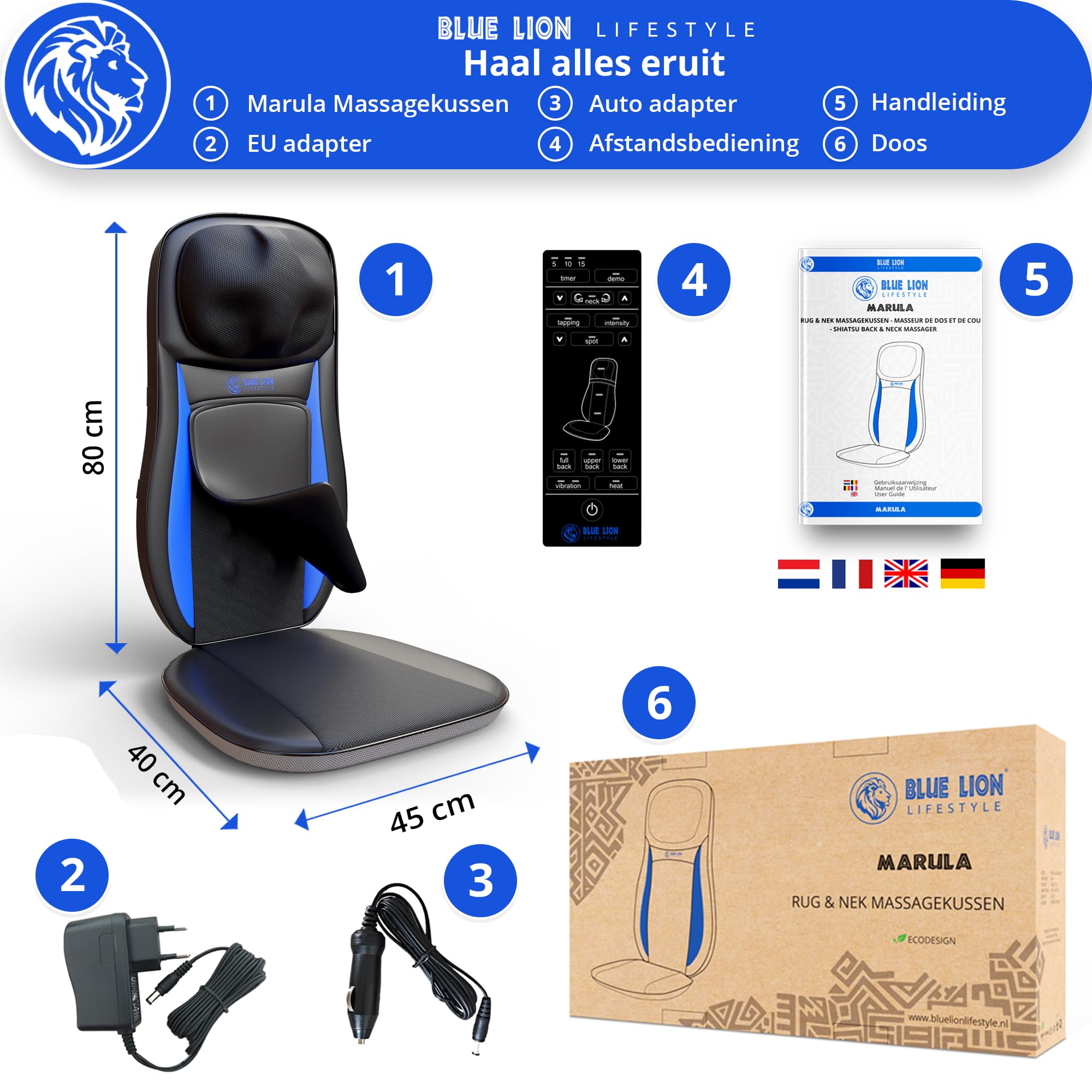 Blue Lion Lifestyle Cuscino massaggiante per schiena e collo - Marula - Shiatsu - Massaggio a percussione - Vibrazione