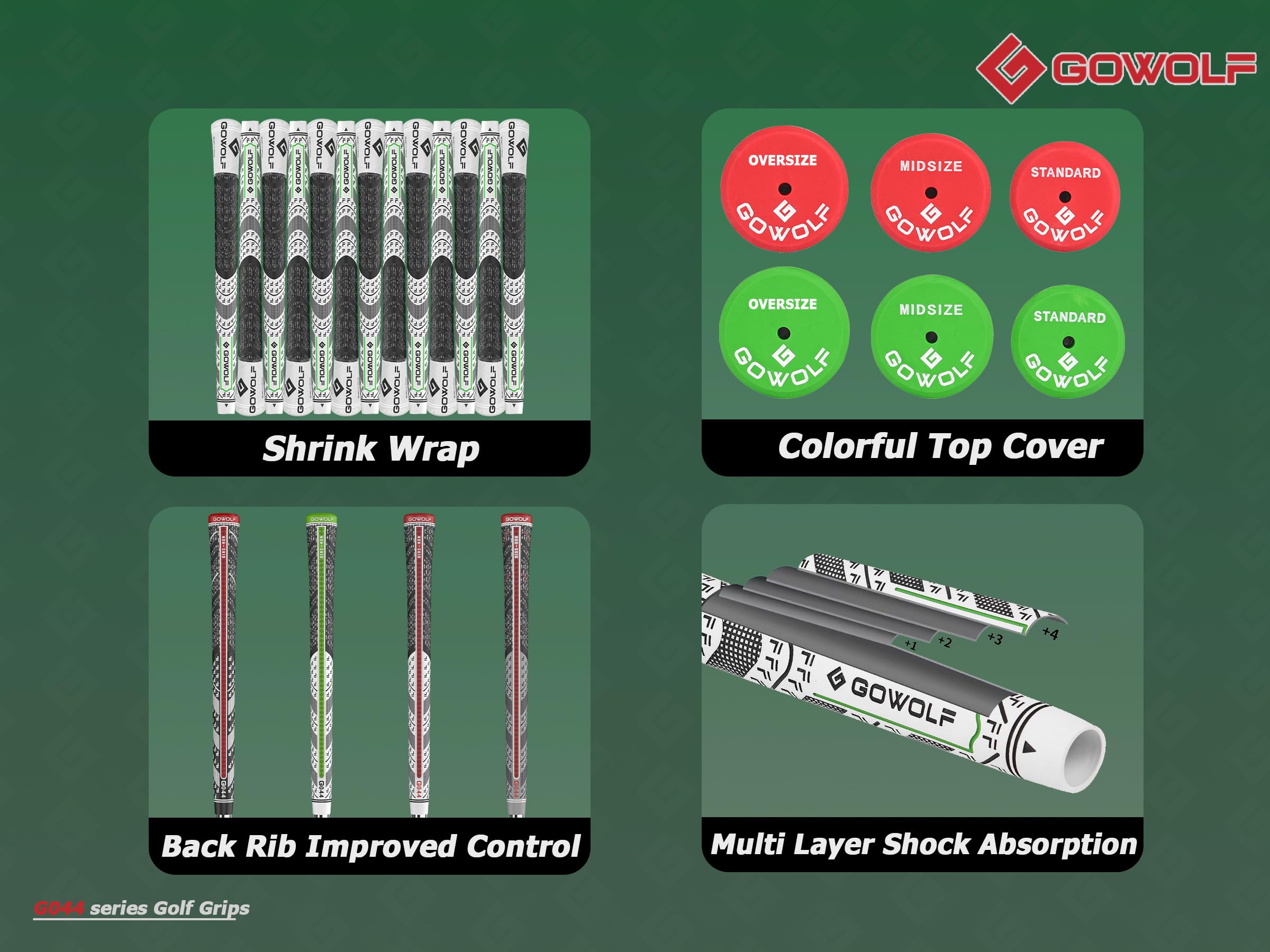 Gowolf Hochwertige Golfschlägergriffe aus natürlichem Gummi, verbesserte Kontrolle, Multi-Compound-Hybrid-Golfschlägergriffe, 13 Stück