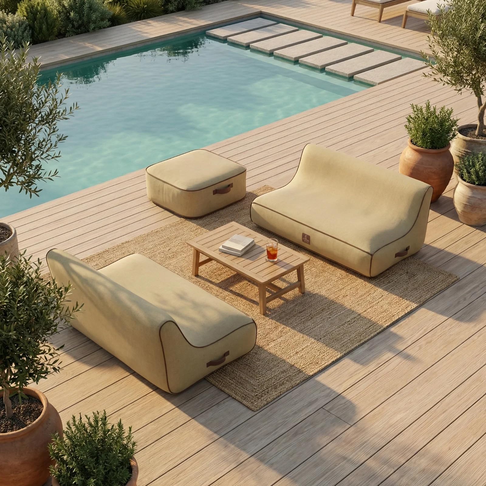 Pouf NUMA Gonflable Design pour Jardin Extérieur Haute Qualité - Pouf pour Terrasse - Détente Tranquilité et Relaxation (Boho)