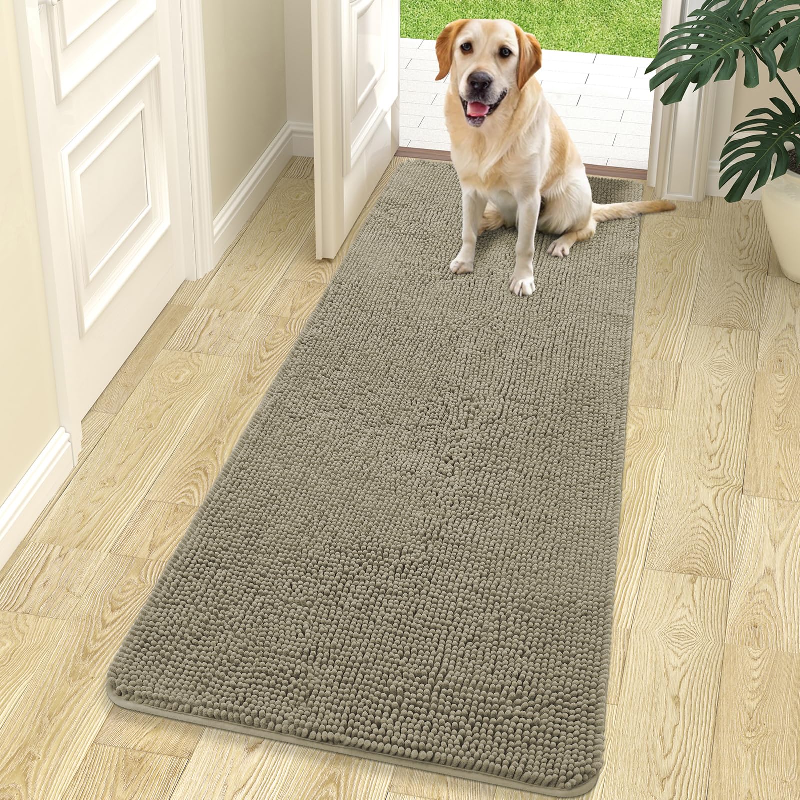 OLANLY Dog Door Mat for Muddy Paws 70x24, Super Absorbent Chenille Mud Mat