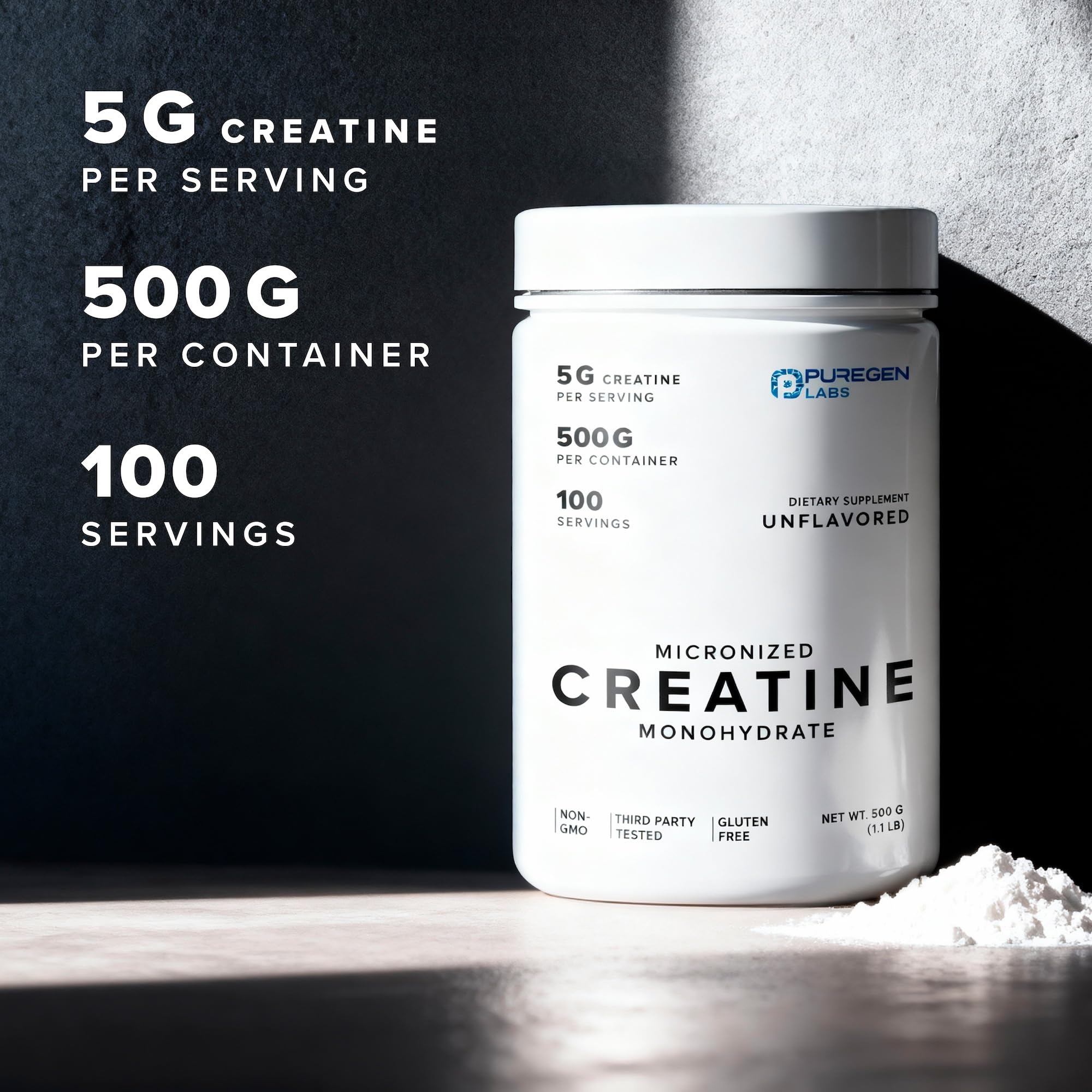 Puregen Labs Micronized Creatine Monohydrate Powder 500g, 100 Servings — Amazon image 3