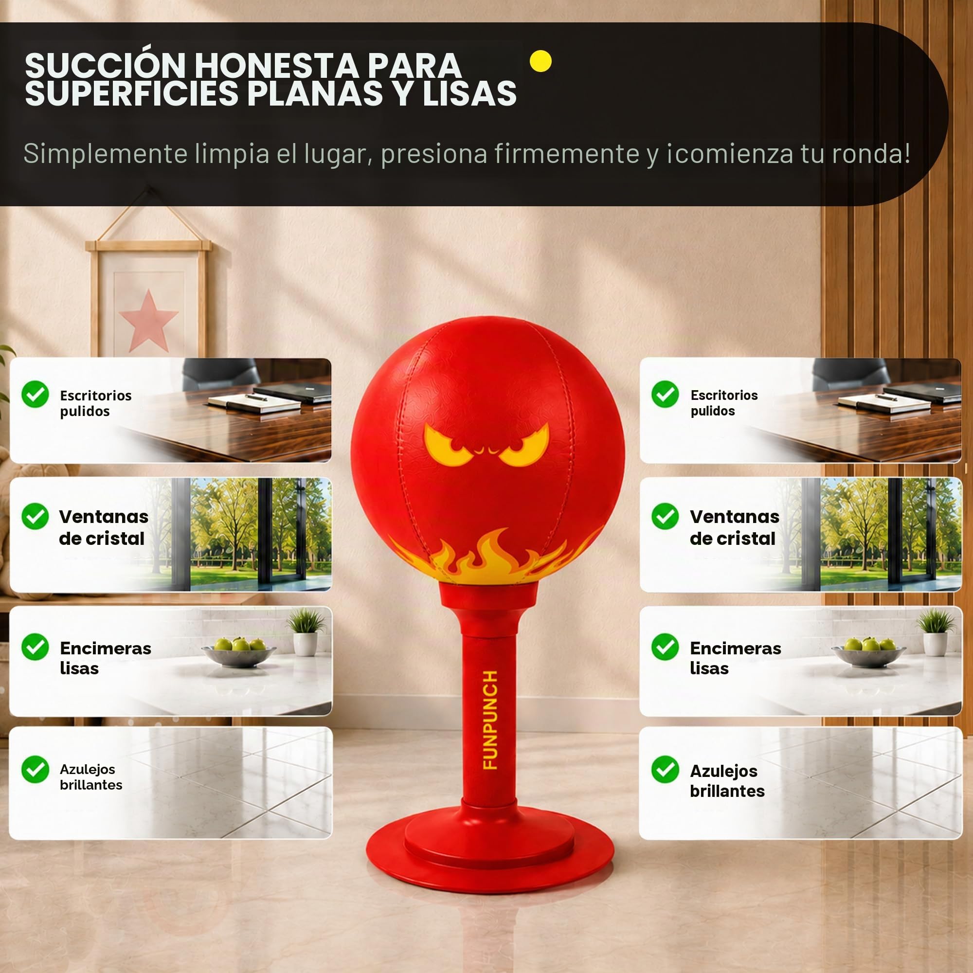 Saco de Boxeo de Escritorio - Innovador con Ventosa, Ideal para aliviar estrés, Entrenamiento de Reflejos y Enfoque. Hecho de Cuero y Espuma, Entrenamiento Intenso