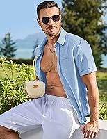 Vista 257 de JMIERR Camisas de vestir a rayas con botones y manga corta para hombre