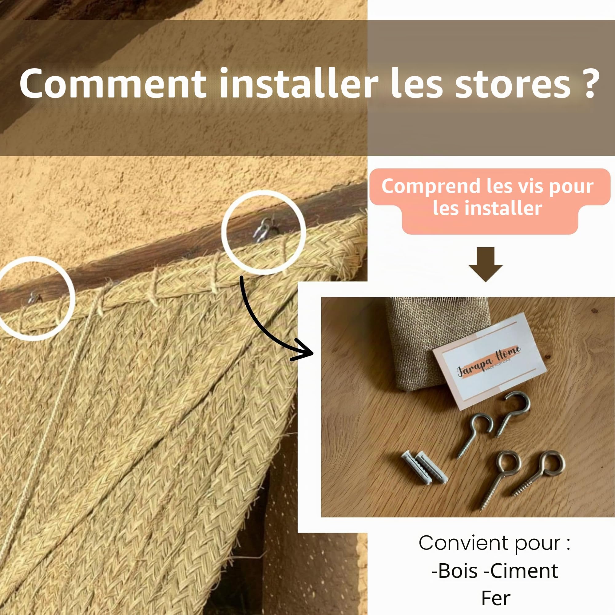 Jarapa Home Store Plissé en Fibre Naturelle - Fabriqué à la Main en Espagne (110 x 90 cm) - Jute