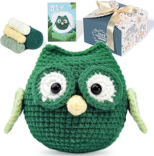 Crochet Kit for Beginners, Crochet Starter Kit, Owl Crocheting Animals Kits with Crochet Hooks Yarn Polyester Fiber Step-by-Step Video Tutorials, Knitting Kit for Adults