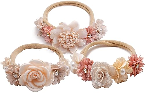 Utaly Diadema de flores para bebés y niñas, 3 piezas, elástica, corona floral, recién nacida, accesorios para el cabello Utaly Diadema de flores para bebés y niñas, 3 piezas, elástica, corona floral, recién nacida, accesorios para el cabello