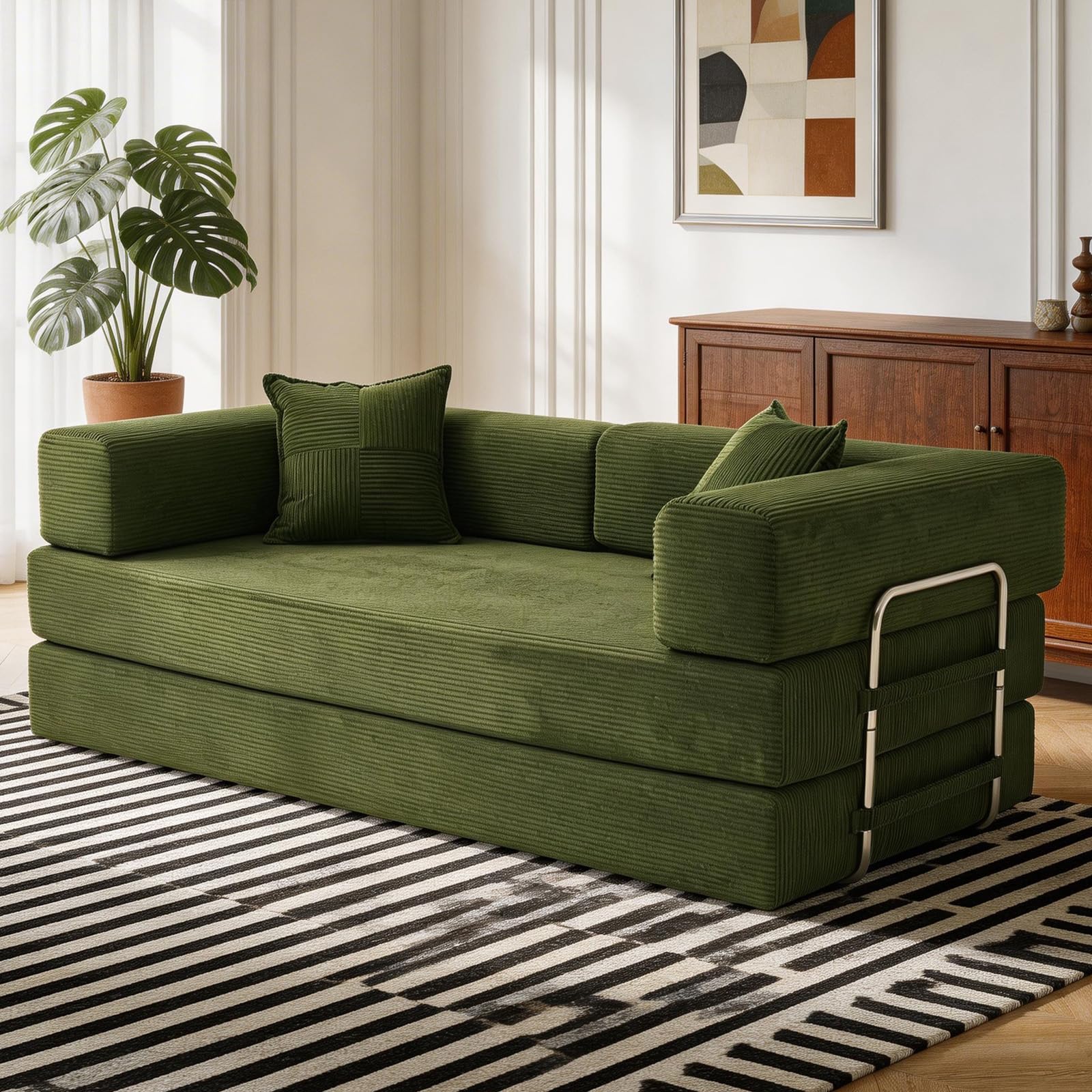 Vipbear Premium 5-in-1 Vielseitiges Rahmenloses Sofa, 160 cm, Ergonomisch Verwandelbarer 3-Sitzer mit Memory-Schaum, Ausklappbares Schlafsofa fürs Wohnzimmer