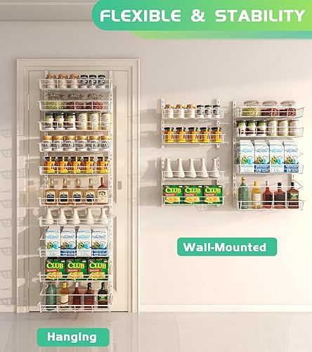 Miniatura 4 de Organizador de despensa blanco de 10 niveles sobre la puerta, organización y almacenamiento de despensa, cesta ajustable colgante de metal, estante