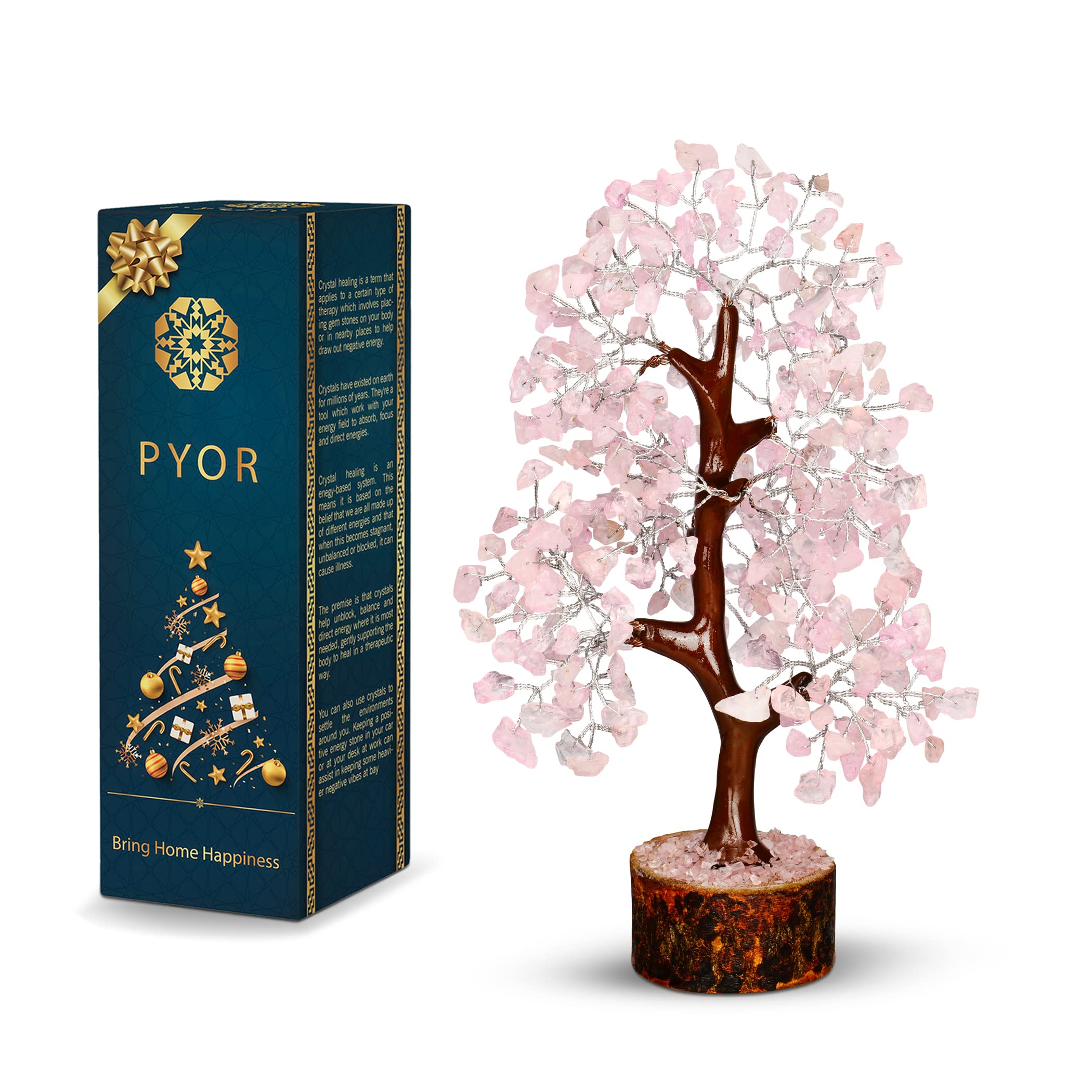 PYOR Rose Quartz Tree, Pink Office Decor, Money Tree, Rose Quartz Crystals, Pink Office Accessories, Gemstones, Feng Shui Decor, Spiritual Gifts for Women, Healing Crystals and Gems