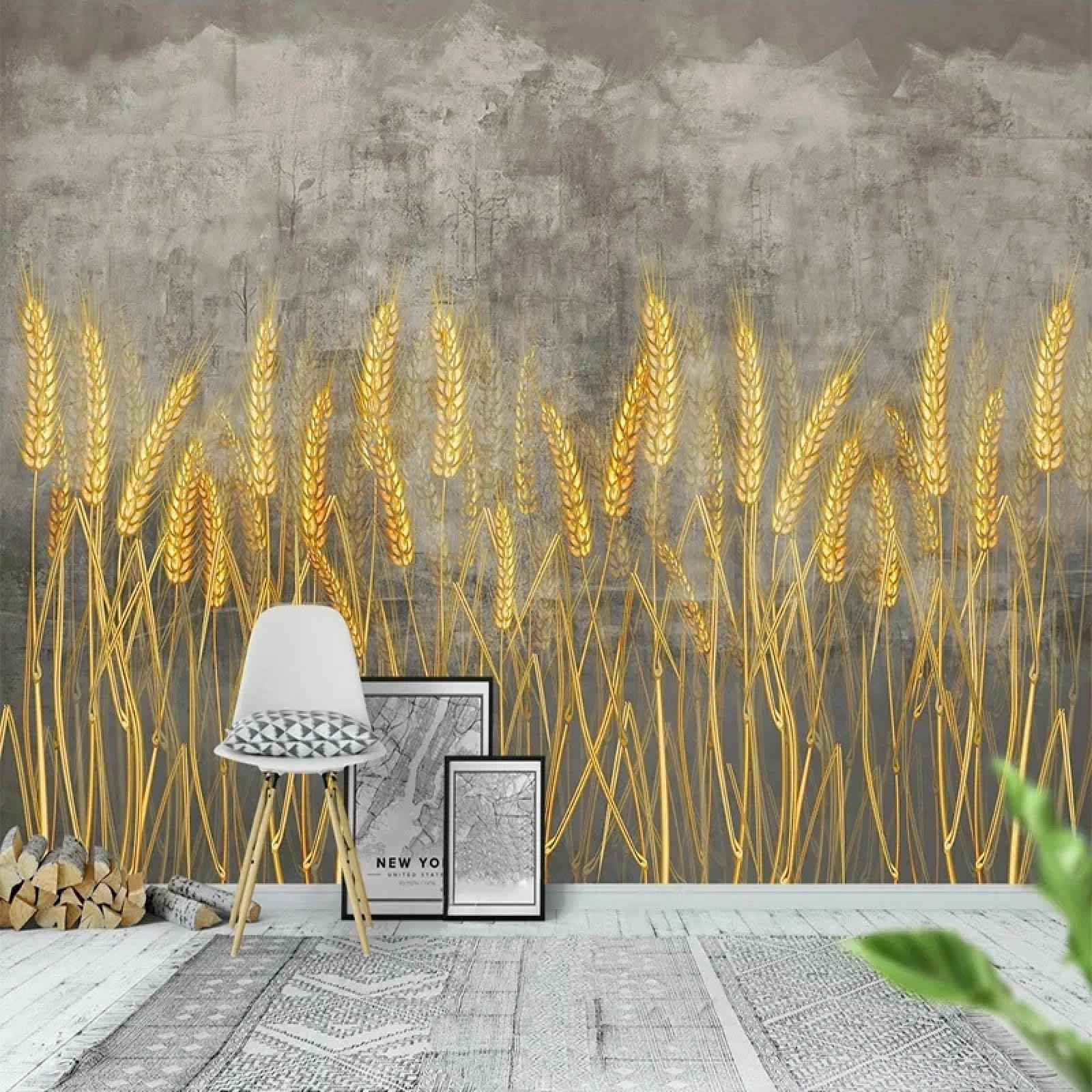 Peinture à l'huile rétro 3D champ de blé doré pour décoration murale de salon