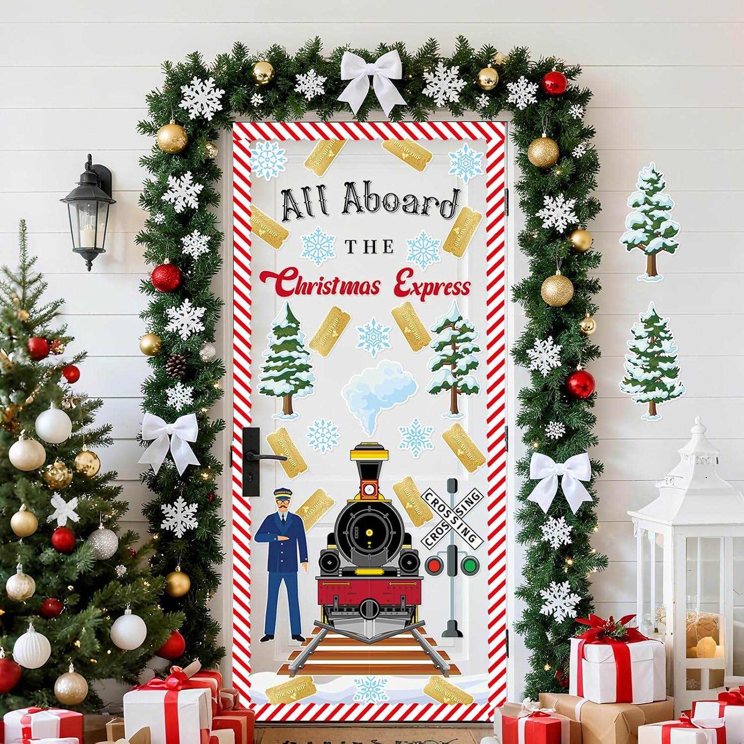 All Aboard The Christmas Express Bulletin Board Set, 86 Pcs Christmas Classroom Bulletin Board Decorations Kit, Xmas Winter Classroom Belief Decor Create a Faith and Joy Polar Journey