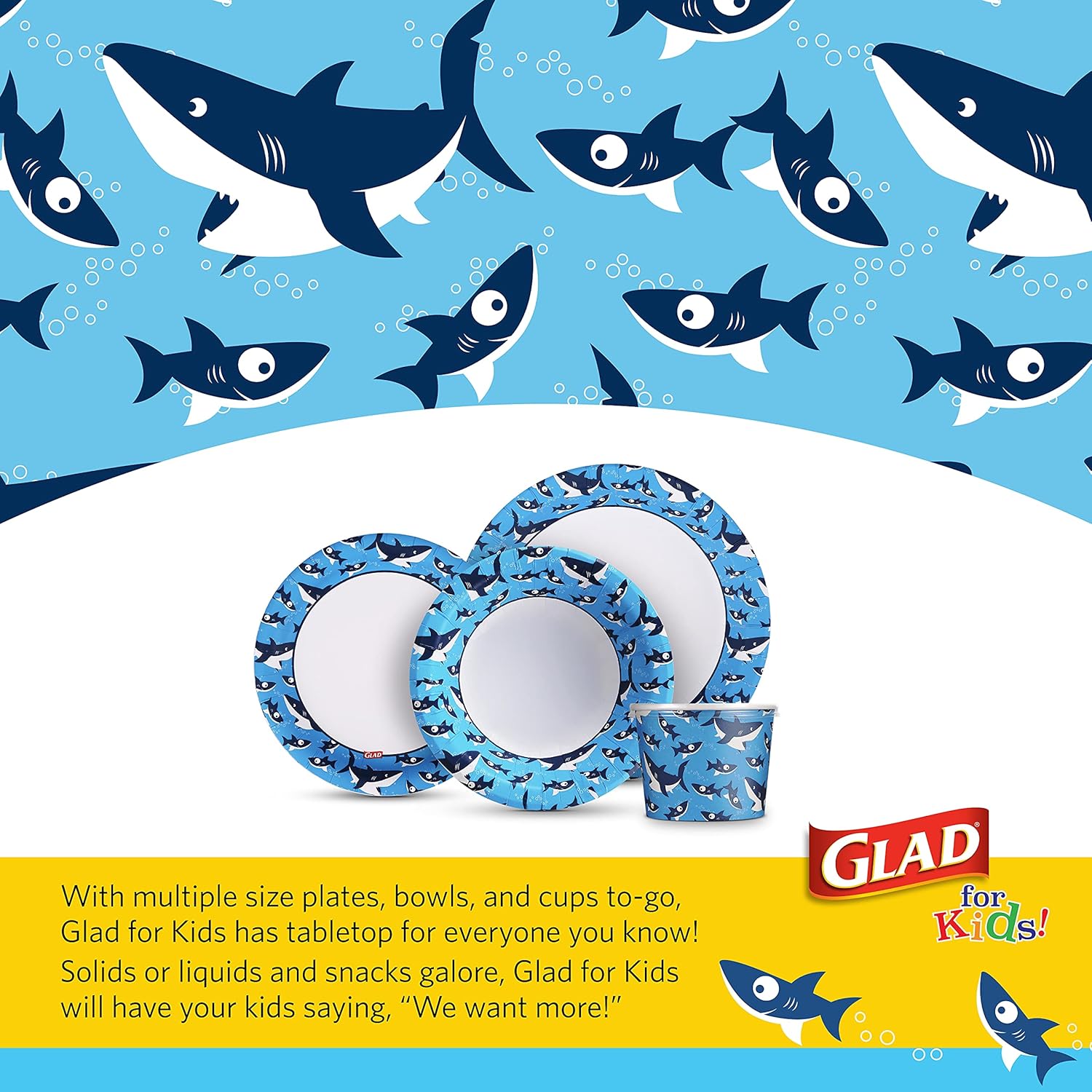 Glad for Kids Paper Bowls in Shark Print, 12 Ounce | 12 oz Disposable Paper Bowls with Cute Shark Design for Kids | Microwavable, Cut Proof, Soak Proof Paper Bowls, 30 Count : Health & Household