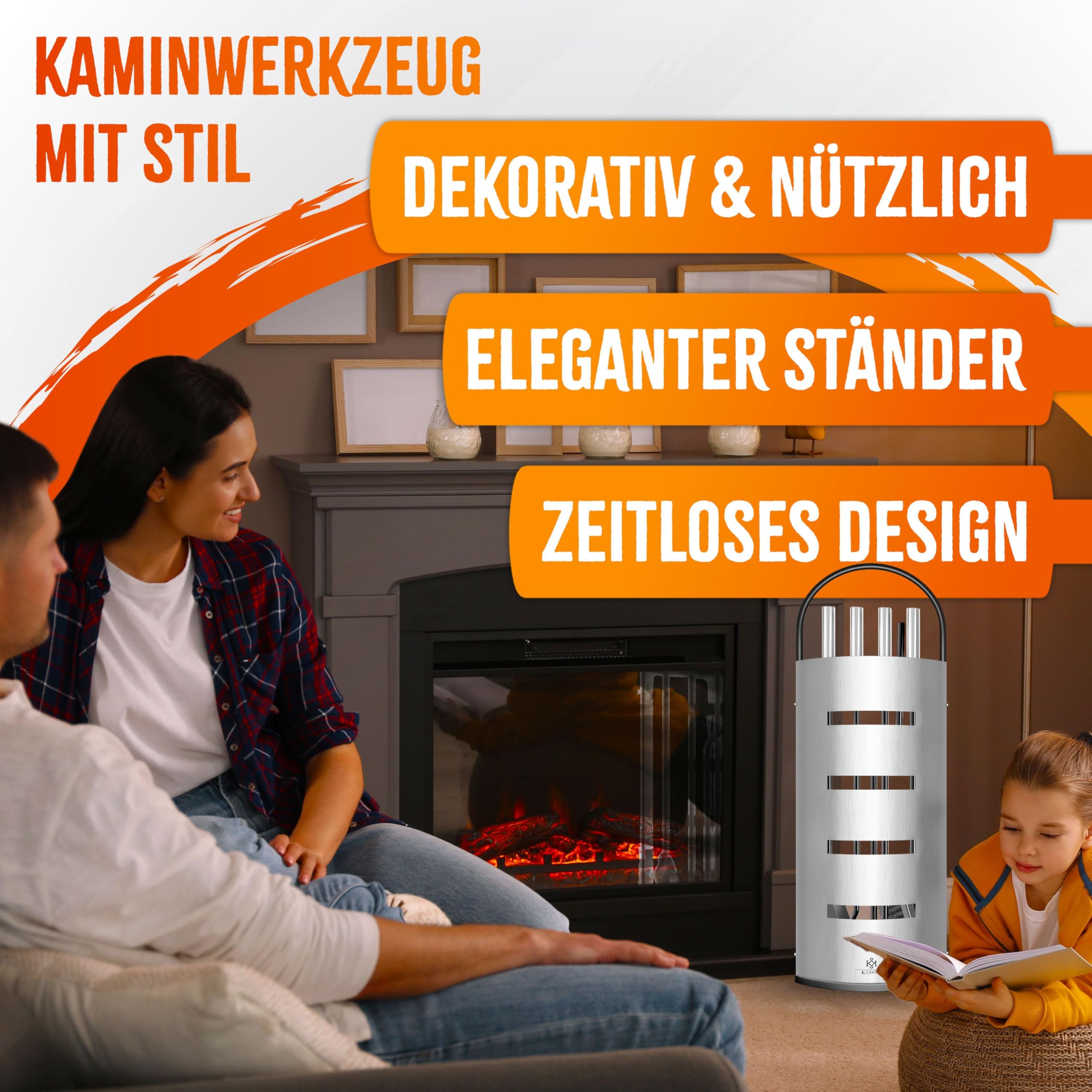 Daromigo Haardbestek, 4-delige set haardaccessoires met praktische open haard opslag voor keuken, huishouden, wonen, woonaccessoires, decoratieve haardreinigingsset haardgereedschap, zwart