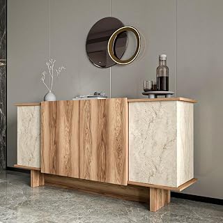 Dmora Credenza Flegetonte 180x40x81h cm Marrone Rovere 3 Ripiani 4 Ante, Madia 6 Vani