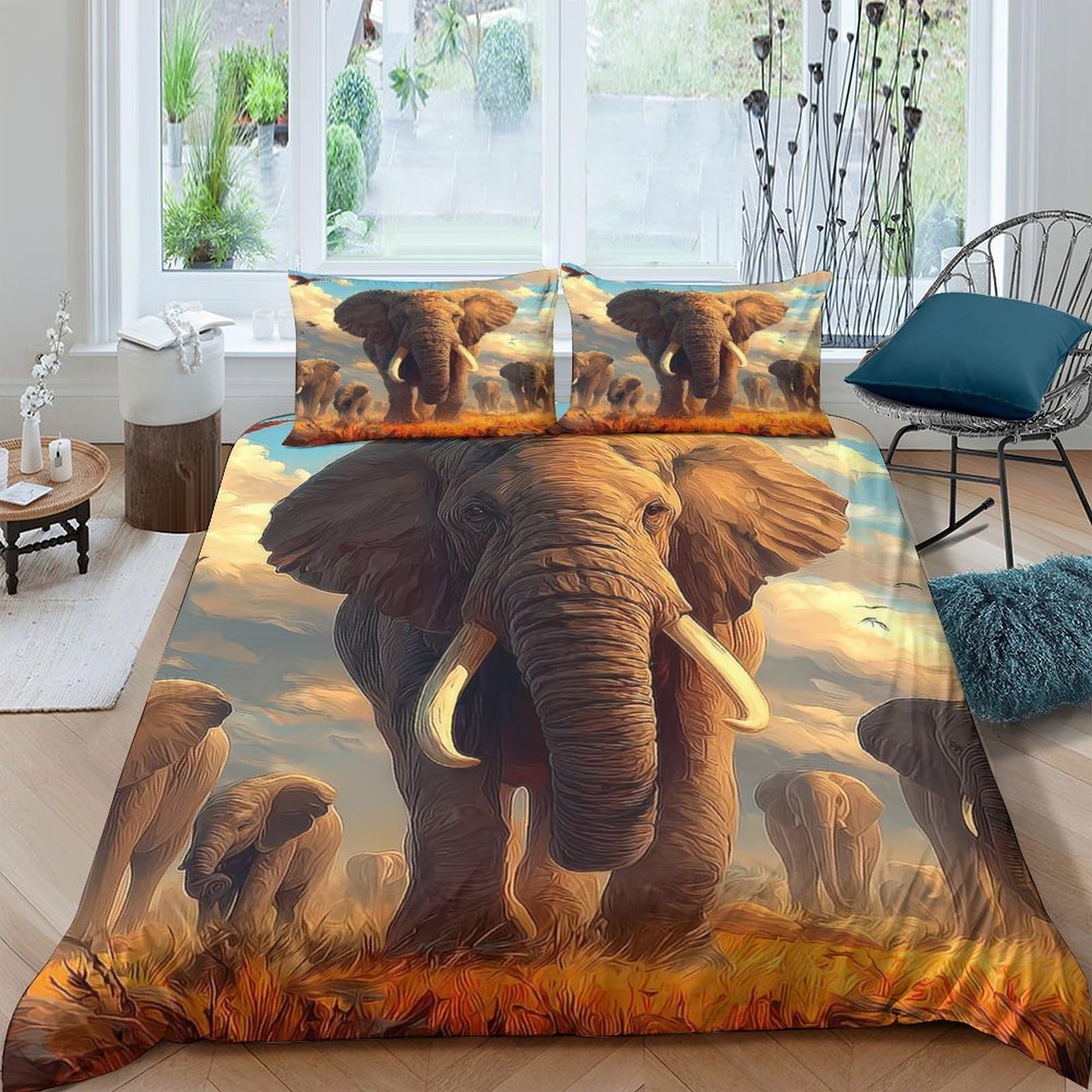 Ctjqhvkz Style-1 3D Printed Elephant Safari Fitted Sheet Microfiber Soft Breathable Savanna Herd Mattress Cover For Bedroom Guest Room Decor Single（135X200cm）
