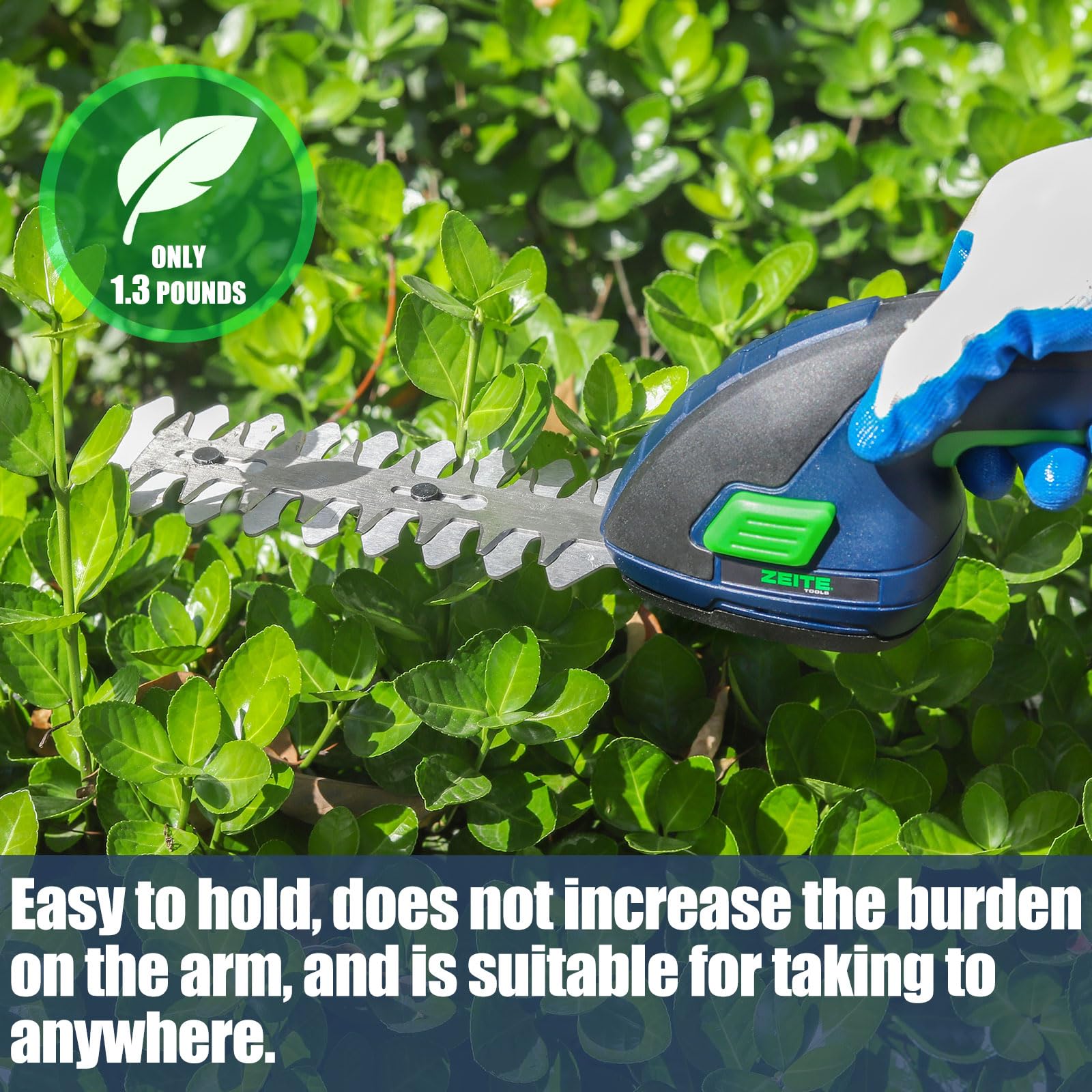 ZEITE - Cortadora de césped y arbustos de 7.2 V, cortador de césped inalámbrico 2 en 1 y mini cortasetos, batería recargable de iones de litio y cargador, mango largo, herramienta versátil de jardín
