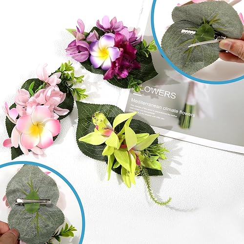 Miniatura 4 de HAIMEIKANG 3 pinzas para el cabello de flores hawaianas, horquillas artificiales tropicales para el cabello, flores grandes para mujeres, accesorios
