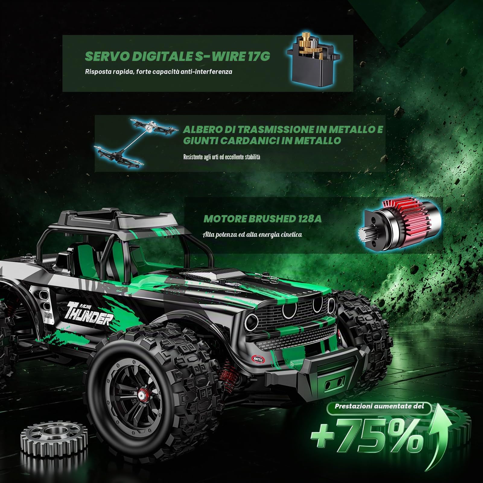 HappyGoLucky 1:14 Macchina Telecomandata Professionale, 50 KM/H, 2 Batterie da 2000 mAh, 4x4 All Terrains Monster Truck con luci LED, Auto Radiocomandata per Adulti e Ragazzi