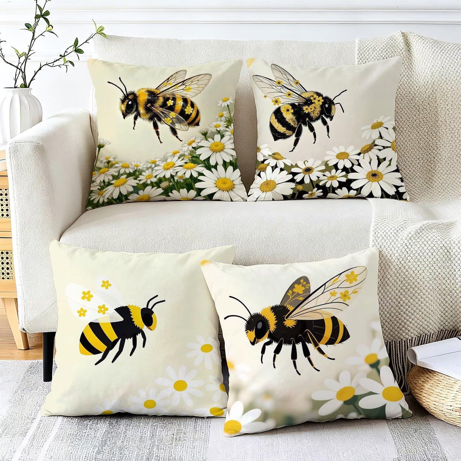 Giallo Federe Cuscini Divano 65x65cm, Cuscini da Esterno Set de 4, Cod-50 | Velour Copricuscini Decorativi Letto Arredo, per Letto, Soggiorno, Giardino, Esterno, Casa Decorazione Set di 4 Animale