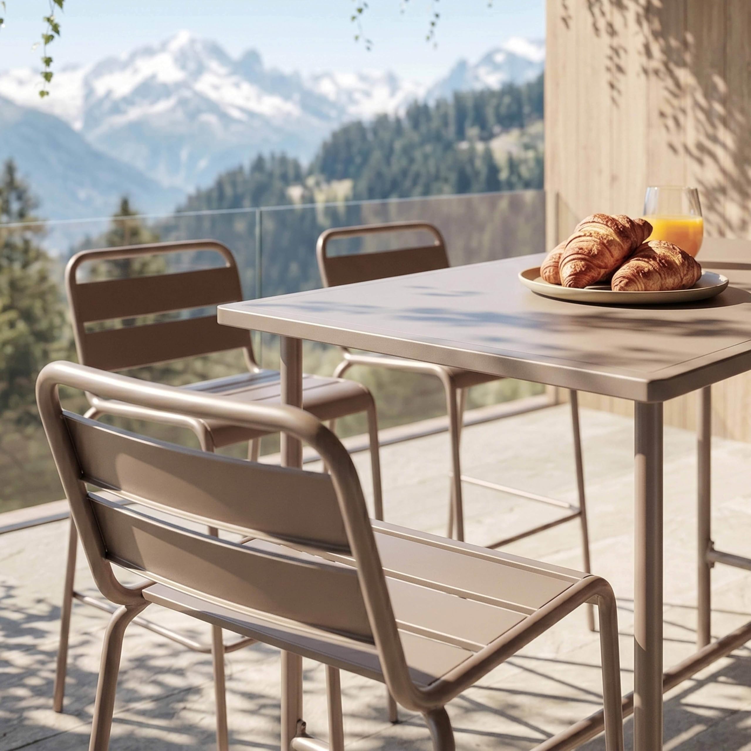 Oviala Ensemble Table Haute et 4 chaises de Bar en métal Taupe - Palavas