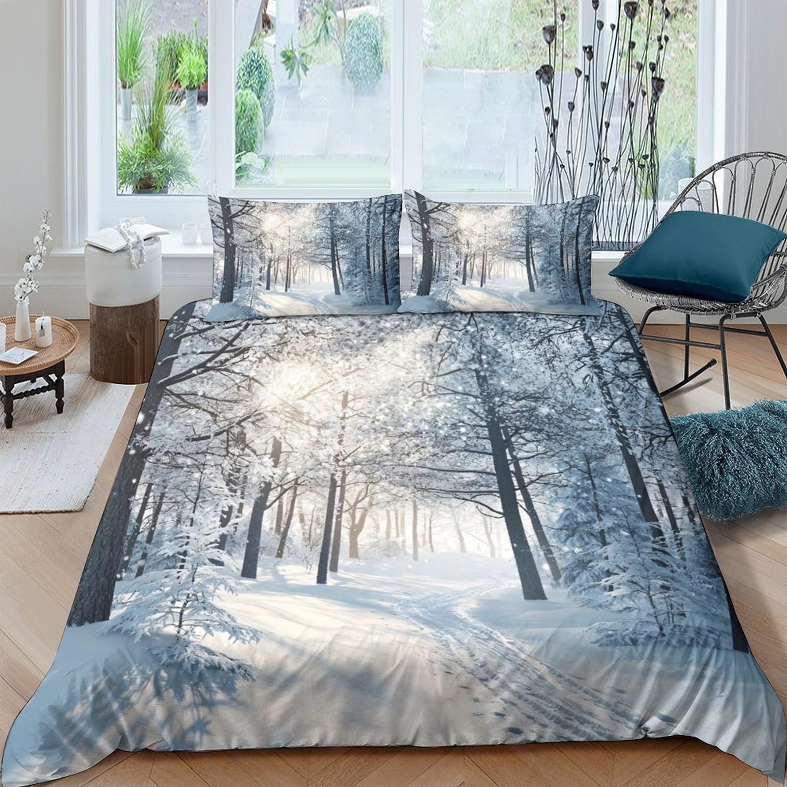 Ctjqhvkz Style-5 3D Printed Forest Sunlight Fitted Sheet Microfiber Non-Slip Woodland Mattress Cover For Bedroom Guest Room Easy Care Single（135X200cm）