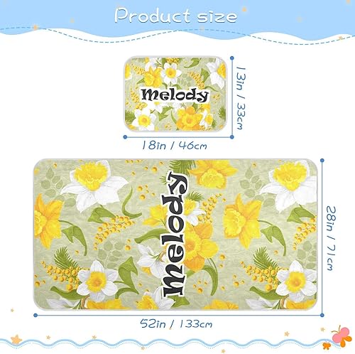 Miniatura 4 de Custom Retro Flower Faffodils Leaves Crib Mattress Protector Pad for Boys Girls Baby Ice Silk Mat Bed Pack N Play Sheets Cooling Mattress Topper