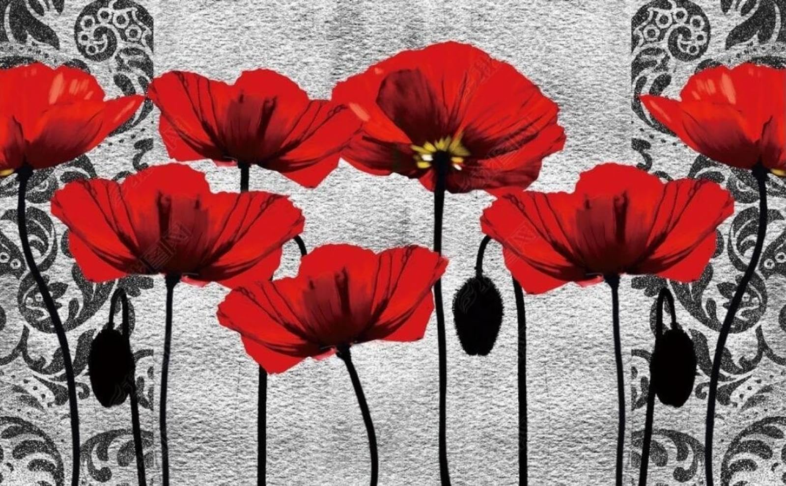 Papier peint panoramique texture florale rouge pour habiller un grand mur blanc