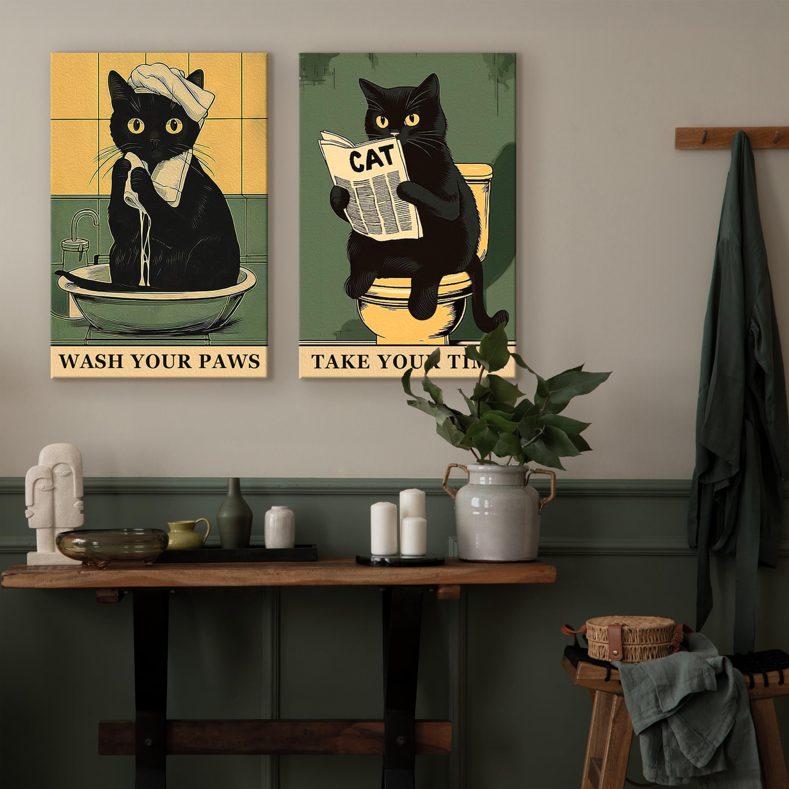 murando - Set di 2 Quadri Fonoassorbenti Componibili Gatti Neri 120x90 cm Ciascuno delle Dimensioni di 60x90 cm - Collage 2 Pezzi - Quadro Acustico Stampa su Tela - Pannelli Umoristici g-H-10140-b-a
