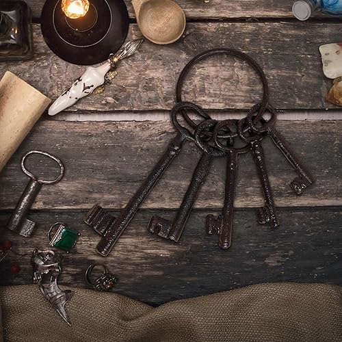 Miniatura 7 de Bskifnn Llave de esqueleto grande vintage de hierro antiguo para decoración de pirata, fiesta de Halloween, decoración del hogar, 8 pulgadas, Negro -