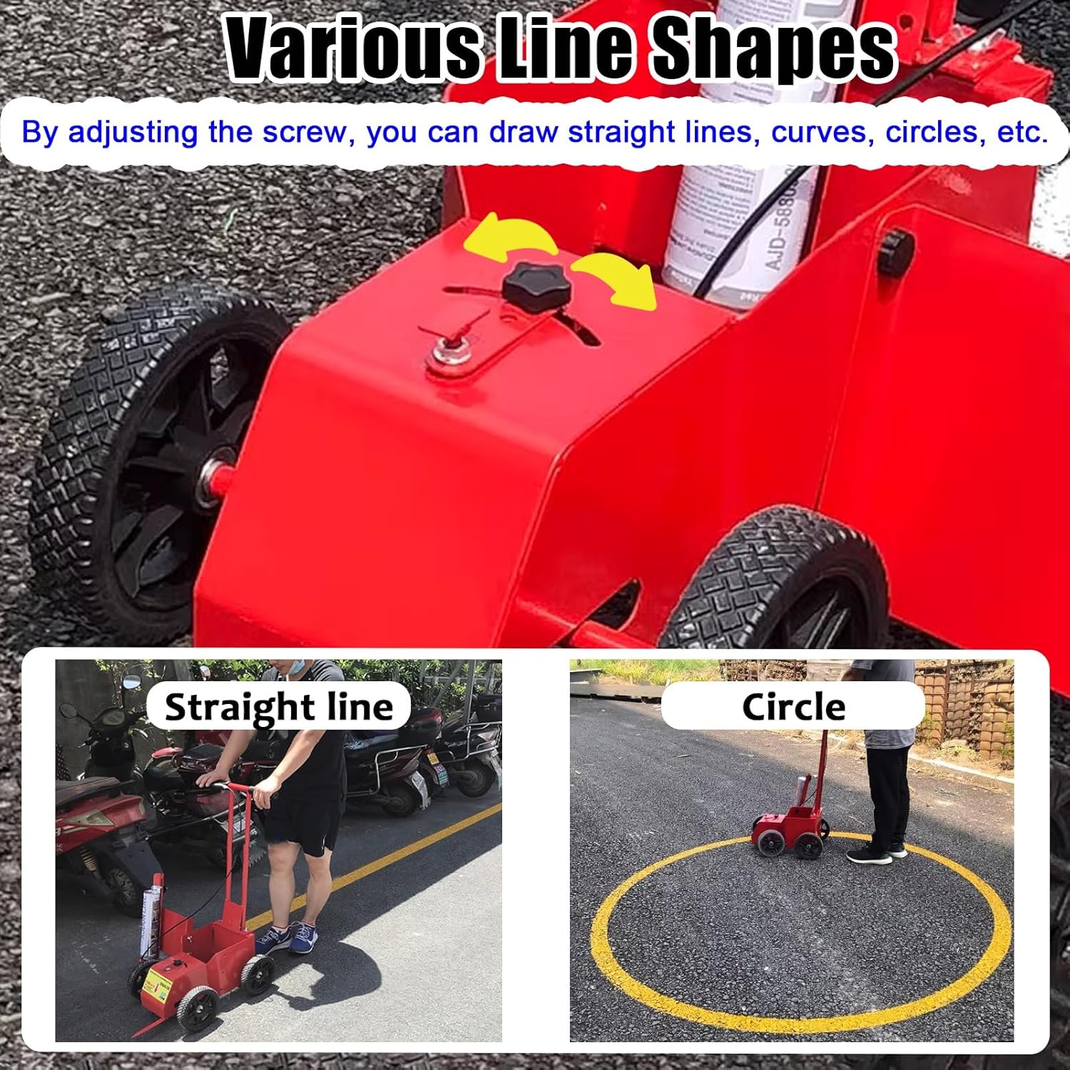 ストライピングラインマーキングマシン 駐車場の線引き機、歩行型ラインペイントストライプグラウンドカート、工場ガレージ公共施設の交通ラ