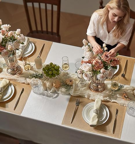 Miniatura 8 de Leetaltree Juego de 4 manteles individuales de lujo con lentejuelas doradas, impermeables, lavables, para bodas, aniversarios, uso diario,