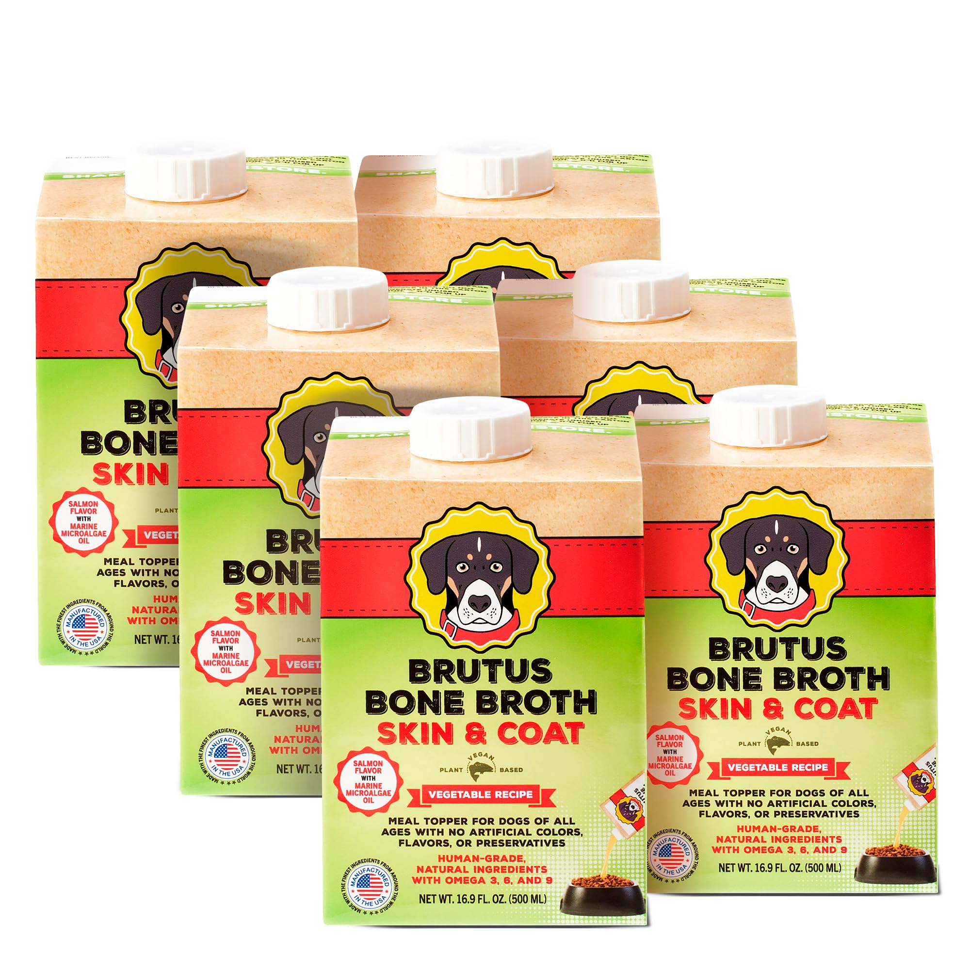 Brutus Vegetable Broth for Dogs 16.9 oz | All Natural | Made in USA | Omegas & Turmeric for Healthy Skin & Coat | Human Grade Ingredients | Hydrating