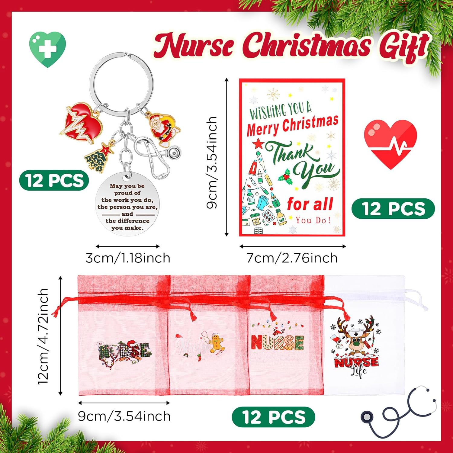 Sureio 36 Pcs Christmas Nurse Keychain Gifts Bulk for Women Nurse Appreciation Week Gifts Medical Assistant Keyrings for Women Men Doctor Graduation Party Favors - Image 2