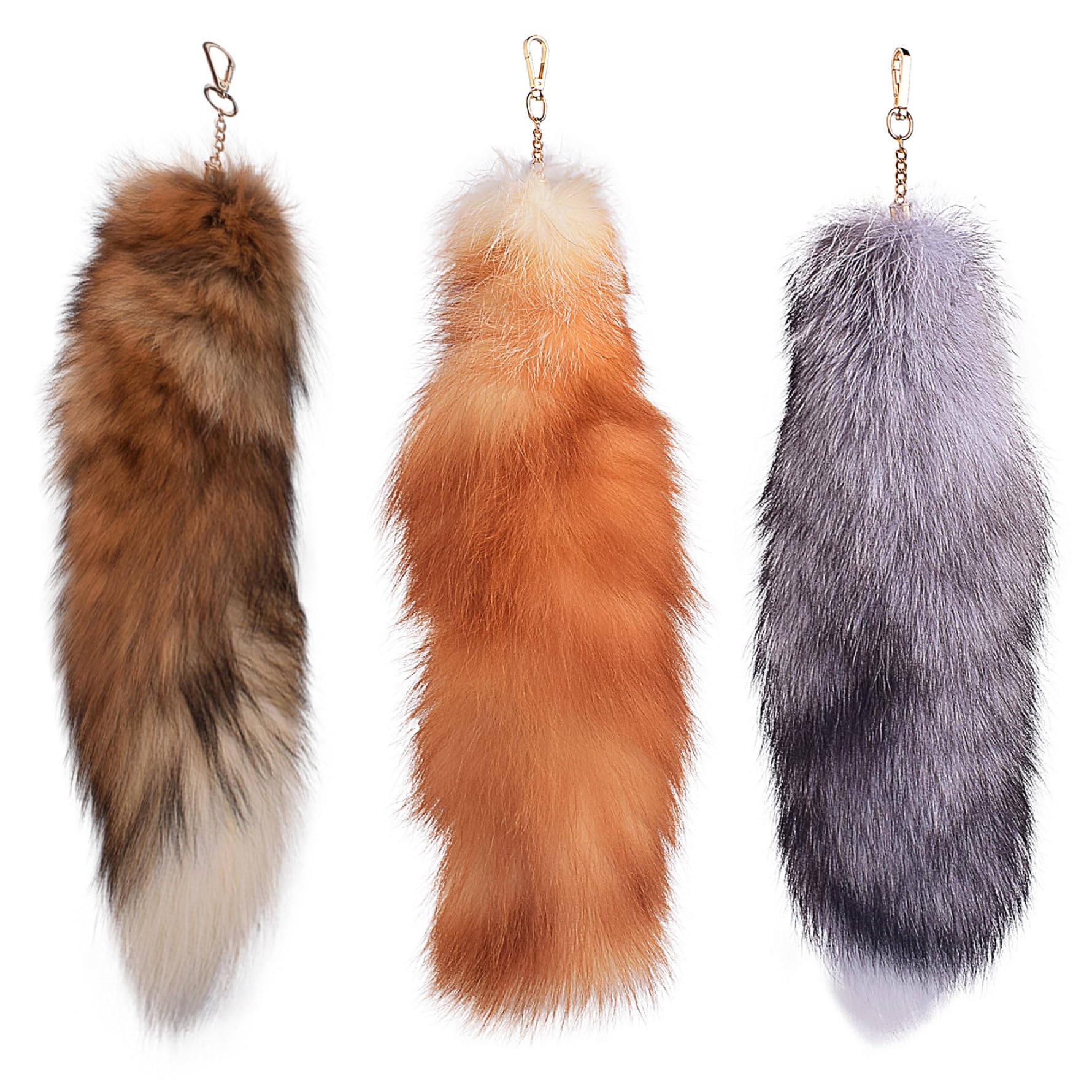 Therian Tail, 3PCS 15.8inch Therian Fox Tail with Clasp, Fluffy Fox Tail Keychain, Hanging Fox Tails for Handbag Backpack