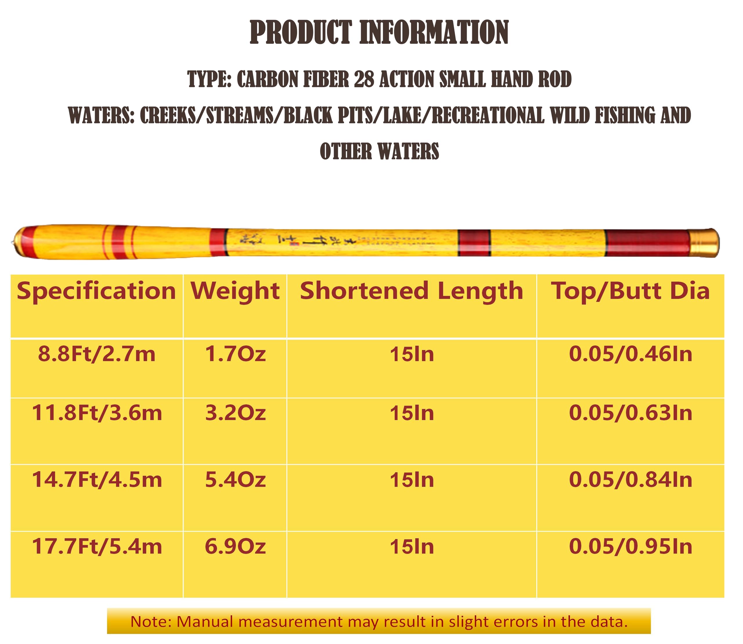 Carbon Fiber Telescopic Fishing Rod,Ultra Short Telescopic Fishing Tenkara Rod Portable Collapsible Bass Crappie Full Kit Carbon Fiber Fishing Pole All Waters Quality Tube Packing (Yellow, 11.8Ft)