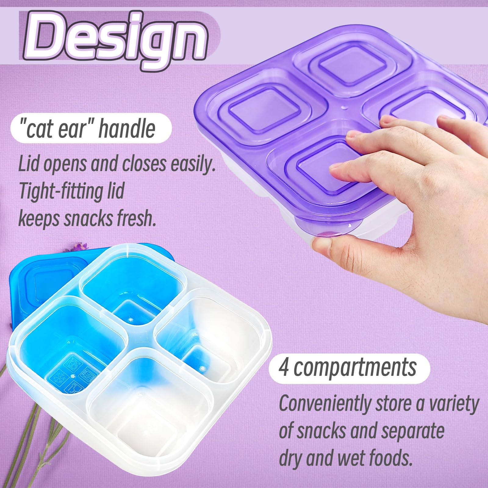 Irrmshr Wiederverwendbare Snack-Bento-Boxen aus Kunststoff, 4 Fächer, geteilte Lebensmittelbehälter mit Deckel, für Reisen, Schule, Arbeit, 10 Stück