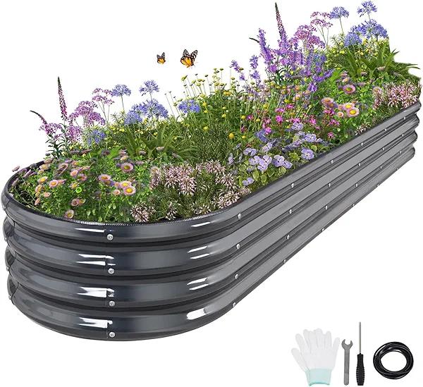 Permade Galvanized Raised Garden Bed Outdoor- Raised Beds for Gardening| Metal Planter Box, Steel Raised Garden Bed Kit with Safety Edging and Gloves for Vegetables, Flower, Herbs (8x2x1FT, Gray)