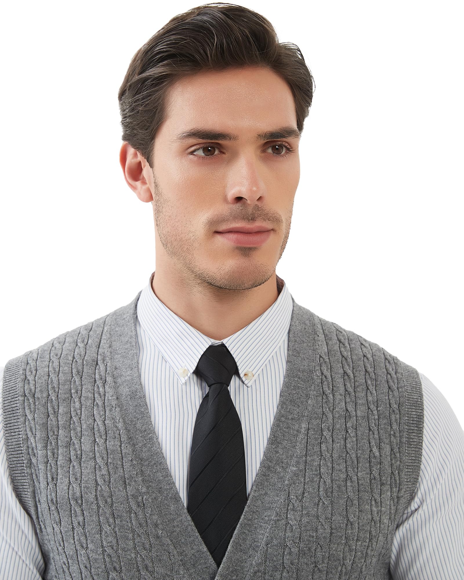 Kallspin Cardigan Homme en Mélange de Laine sans Manches et Col en V Tricoté avec des Boutons