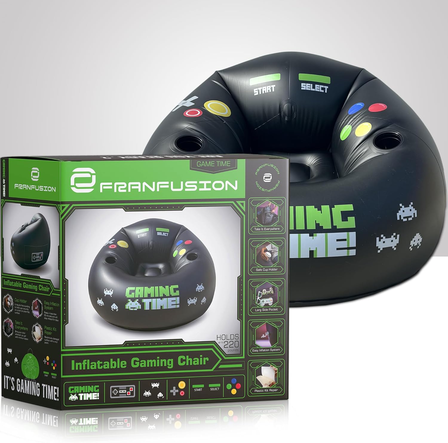 Inflatable Gaming Chair for Kids & Teens with Cup Holders and Side Pocket - This Air Gaming Bean Bag Chairs for kids is The Perfect Furniture for Gamer Room Decor - Perfect Gaming Stuff for boys 4-12